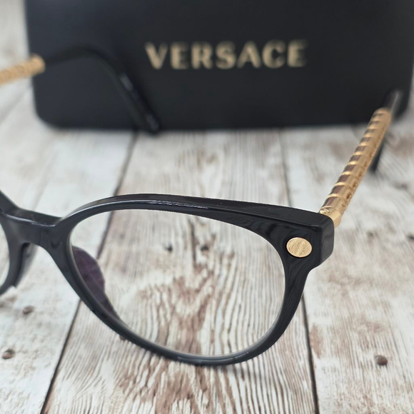 Versace Black Gold Cat Eye Eyeglasses With Prescription VE3353 size 52mm - Picture 3 of 6